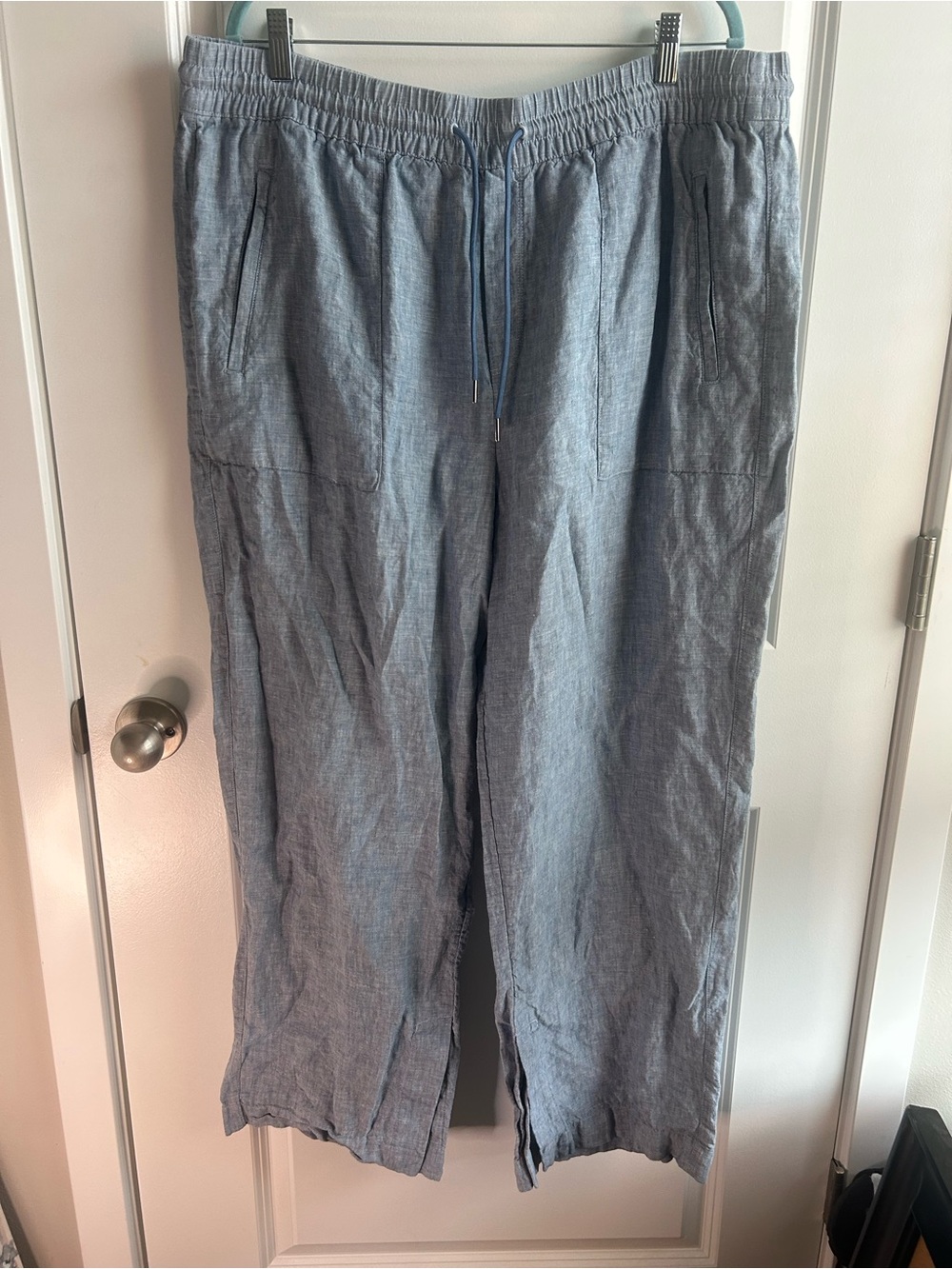 Athleta Light Blue Drawstring Linen Pants
